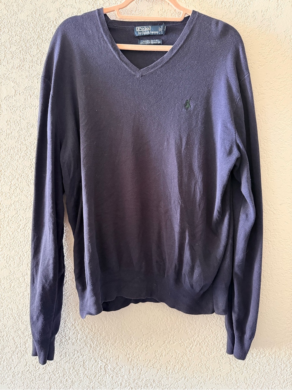 POLO RALPH LAUREN Mens Navy V- Neck 100% Pima Cotton Preppy Casual Sweater Sz XL